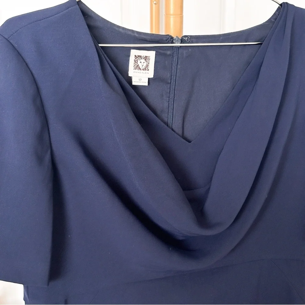 Anne Klein Blue Sheath Dress with Cowl neck - Picture 6 of 8